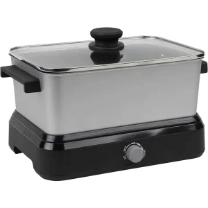 5 Quart Silver Slow Cooker Sous Vide Large Capacity Nonstick Container Variable Temperature Control Travel Lid Thermal Carrying