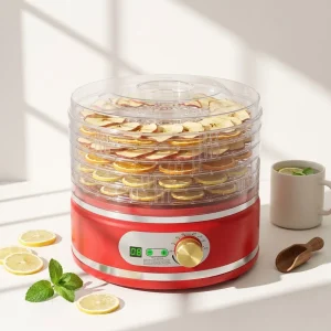 5 Tier Electric Small Kitchen Appliance Food Dehydrator with LED Display and Gold Knob