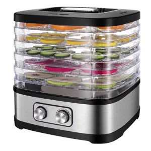 5 Tray Electric Food Dehydrator Machine 72H Timer Temperature Control Stainless Steel Household Use Energy Efficient Class Dog