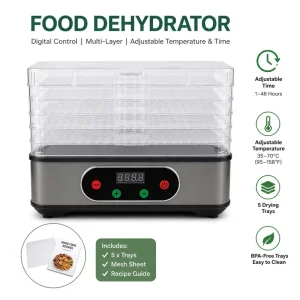 5 Trays Plastic Electric Food Dehydrator BPA-free 350W Household Fruit Dryer Pet Snack Dehydrator