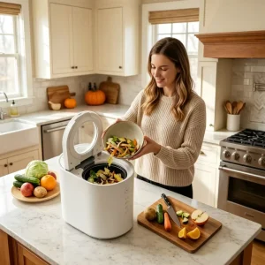 5.5L Large Capacity Electric Kitchen Composter Automatic Food Waste Processor High Temp Drying Shredding Deodorizer