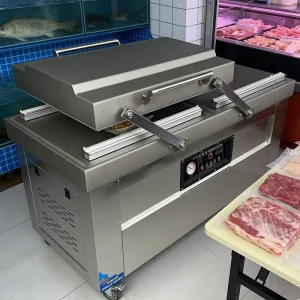 500PD Electric Semi Automatic Dual Chamber Vacuum Packing Machine Commercial Food Sealer Wood High Efficiency Fresh Lock