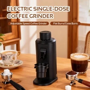 55mm Conical Burr Coffee Grinder Adjustable Speed 100W Motor Plasma Static Remover Magnetic Outlet