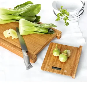 5kg Digital Kitchen Weighing Scale with Battery Powered Display and Bamboo Chopping Board