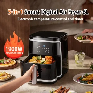 6 Litres Square Plastic Electric Air Fryer Oven with LCD Display Household & Hotel Use Multi Smart Connected