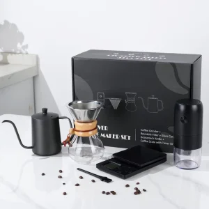 6 Pieces Camping Travel Coffee Maker Gift Set With Electric Coffee Grinder Gooseneck Kettle Pour Over Coffee Set