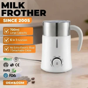 6 in 1 Automatic Electric Milk Frother Steamer 700ml Magnetic Induction Stainless Steel Hot Cold Foam Maker Household Indoor