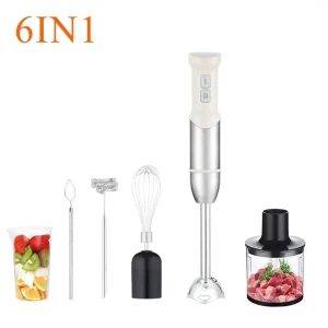 6 in 1 Hand Held Baby Food Processor Electric Mixer Blender Push Button Stainless Steel Housing Food Grade Plastic Egg Beater
