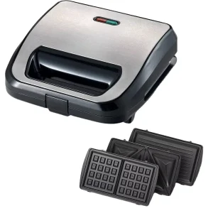 6 in 1 Multi function 2 Slice Breakfast 3 In 1 Sandwich Makers with Detachable Non stick Waffle Plate Stainless Steel Decoration