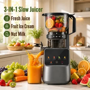 6.1inch Wide Mouth Whole Automatic Vegetables Fruits Cold Press Slow Juicer High Juice Yield 300w Maker Ice Easy to Clean