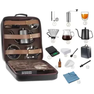 600 Ml 11-13 Piece Coffee Pour Over Set Kettle Digital Scale Glass Server Manual Grinder Travel Coffee Set For Gift