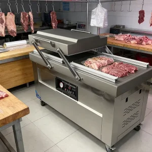 600PD Seafood Processing Plant Dual Chamber Vacuum Sealer Commercial Frozen Food Packing Machine Easy Clean
