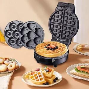 600W 3 in 1 Detachable Waffle Machine Portable Doughnut Maker Breakfast Sandwich Machine Cartoon Cake Machine Child Snack Maker