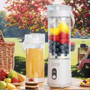 600ml Fresh Fruit Smoothies Electric Two in one USB Rechargeable Stainless Steel Blade 12 Grinding Teeth Portable Juicer