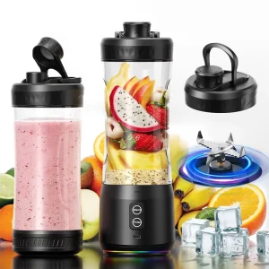 600ml USB Type C Blender Cup Juicer 6pcs Blades 6000mAh Rechargeable Battery Car Outdoor Use Two Modes Portable Juicer