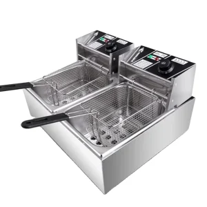 6L+6L Table Top Stainless Steel French Fries Machine 2 Tank 2 Basket Commercial Potato Chip Fryer Electrical Deep Fryer