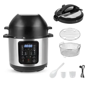 6QT Air Fryer Pressure Cooker Combo 16-in-1 Multi Cooker with Digital Touch Screen SS 10 Protections 110-220V for Family Kitchen