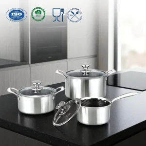 6pcs Induction Triply 304 Stainless Steel Honeycomb Pot Set Acier Inoxydable Casserole and Saucepan Set with Lid Dishwasher Safe