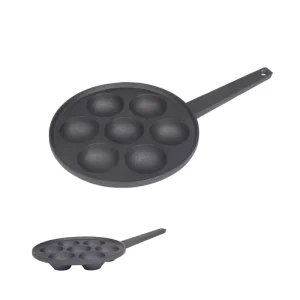 7 Hole Pre Seasoned Cast Iron Takoyaki Pan Octopus Ball & Mini Pancake Grill Maker Long Handle Oven Safe Eco Friendly