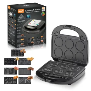 7 In 1 Sandwich Maker 750W Multi Function Breakfast Maker with Non Stick Plates Easy Clean Panini Waffle Maker