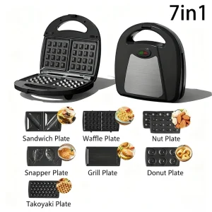 7 in 1 Compact Home Electric Sandwich Maker with Detachable Non Stick Coating Suitable for Waffle Donut Fried Eggs