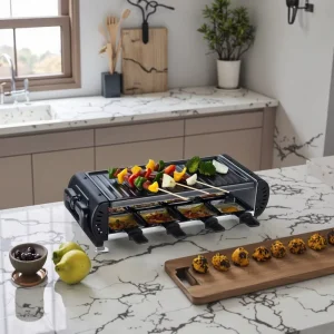 8-Person Electric Grille Table Non Stick Teppanyaki Pan for Korean Barbecue Raclette Smokeless 2-in-1 Grill Plate Household Use