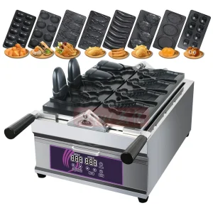8 in 1 110V 220V Multifunction Snack Machines Waffle Maker Egg Fish Banana Coil Shape Bear Template Waffle Machine