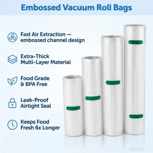 8″x16′ Sous Vide Vacuum Sealer Rolls Food Grade PA+PE Moisture Proof for Salad Cakes & Food Storage