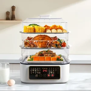 800W 3-Tier Electric Food Steamer Stainless Steel Large Capacity Button Control Household Commercial Kitchen