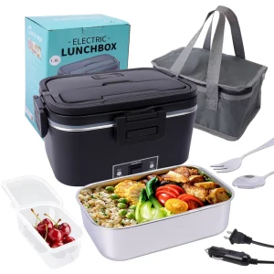 80W BPA Free Large Capacity 304 Stainless Steel Electric Lunch Box Food Warmer with USB Charging for Car Office Household Use