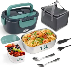 80W Self Heating Car Truck Office Stainless Steel Container Food Warmer Food Heater Portable Electric Lunch Box