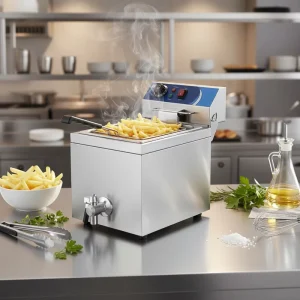 8L Commercial Electric Deep Fryer with Flip up Control Head and Oil Drain Valves High Quality Stainless Steels 304 CE Certified