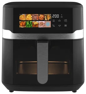 8L Large Capacity Digital Air Fryer 1800W Oil Free Healthy Cooker with LED Touch Screen and Visible Window Matt Black Finish