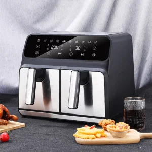 8L PP+SS Electric 4L + 4L 360 Hot Air 2 Door Double Zone Chamber Baskets Digital Deep Air Fryer Oven with Two Drawer Pot