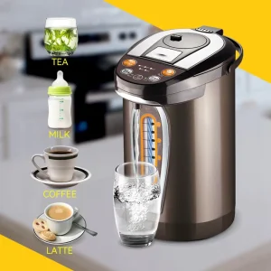 8L Silver Stainless Steel Electric Thermo Pot 4 Adjustable Temperature Settings Children Safety Lock for School Household