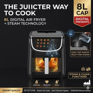8L Steam Air Fryer Oven 1800W Stainless Steel Dual Heating Digital Oilless Oven Freidora De Aire Home Kitchen Fryer