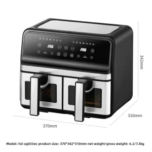 8LDual Pot Square Modern Household Electric Air Fryer Toaster Oven 6L Large Capacity Smart Overheat Protection PTFE Plastic