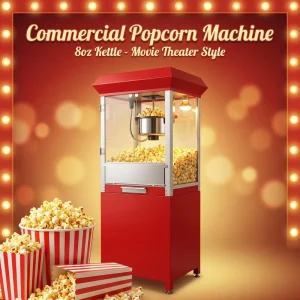 8oz Popcorn Machine Commercial Stainless Steel Popcorn Maker with Warming Light Cabinet Cart Movie Theater Popcorn Popper