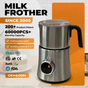 900ml Fully Automatic Electric Milk Frother 500W Detachable SS304 Jug Dishwasher Safe Magnetic Milk Steamer LED Eco Friendly