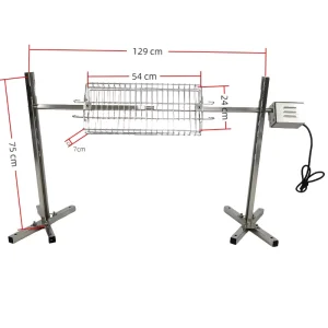 Adjustable Height Open Pit Rotisserie Kit with Stainless Steel Grilling Basket for Fish Veggies
