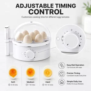 Adjustable Timing Egg Boiler 7 Eggs Capacity Transparent Cover Multifunctional Electric Egg Cooker for Home Breakfast Cooking