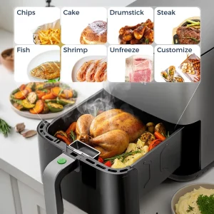 Air Fryer 5L Electric Hot Fryer Oven Oilless Cooker Touch Control Nonstick Basket Visible Window 1400W Family Size