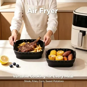 Air Fryer Silicone Folding Baking Tray with Vegetable Drainage and Fruit & Vegetable Storage Dishwasher & Oven Safe Kitchen Use