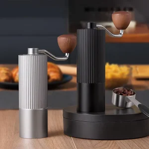 Aluminum Alloy Body 420 Stainless Steel Conical Burr Coffee Grinder Manual Portable Hand Mill Wood Handle for Household Outdoor