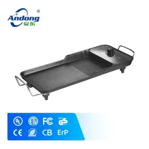 Andong Long Length Indoor 2 in 1 Electric Barbecue Grill Pan and Hot Pot Flat Table Top Barbeque Griddle