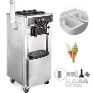 Auto Refrigerated Ice Cream Maker 3 Flavors Commercial Soft Ice Cream Machine 32L Capacity Sundae Cone Soft Ice cream Machine