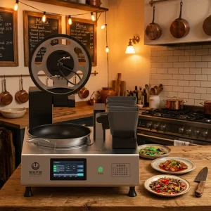 Automatic Electric Cooking Machine Stainless Steel Large Volume Stir Fry Pot Rotating Robot Frying Machine Digital Touchscreen