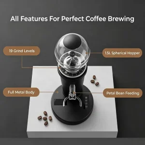 Automatic Heavy Duty Coffee Burr Mill 1.3L Spherical Hopper 19 Accurate Grind Settings Full Metal Espresso Grinder for Cafe