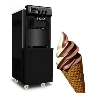 Automatic Ice Cream Machine Street Stand Silver 3 Flavor Yogurt Soft Serve Energy Saving Low Noise