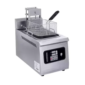 Automatic Lift Electric Stainless Steel Deep Fryer Single Tank Double Baskets 14L 3.5kW Timer Detachable Oil Tank